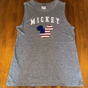Disney Mickey Mouse Women's Patriotic Sequin Flip Gray Tank Top Size Medium